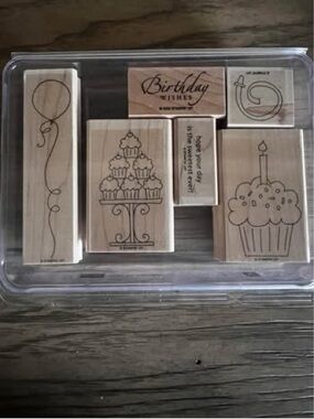 Stampin' Up! Wooden Birthday Stamp Set - Natural Wood Tones